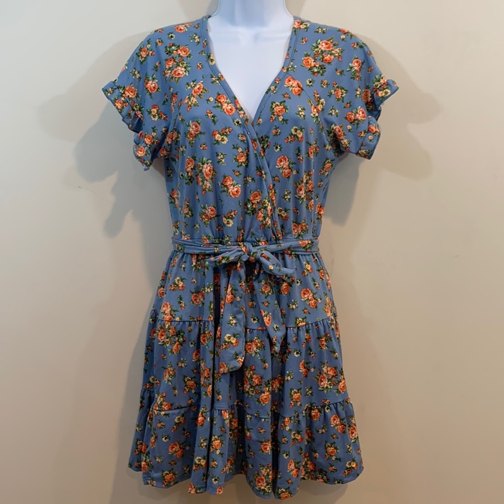 Stiletto’s Floral Short Sleeve V-Neck Mini Dress Sz XL